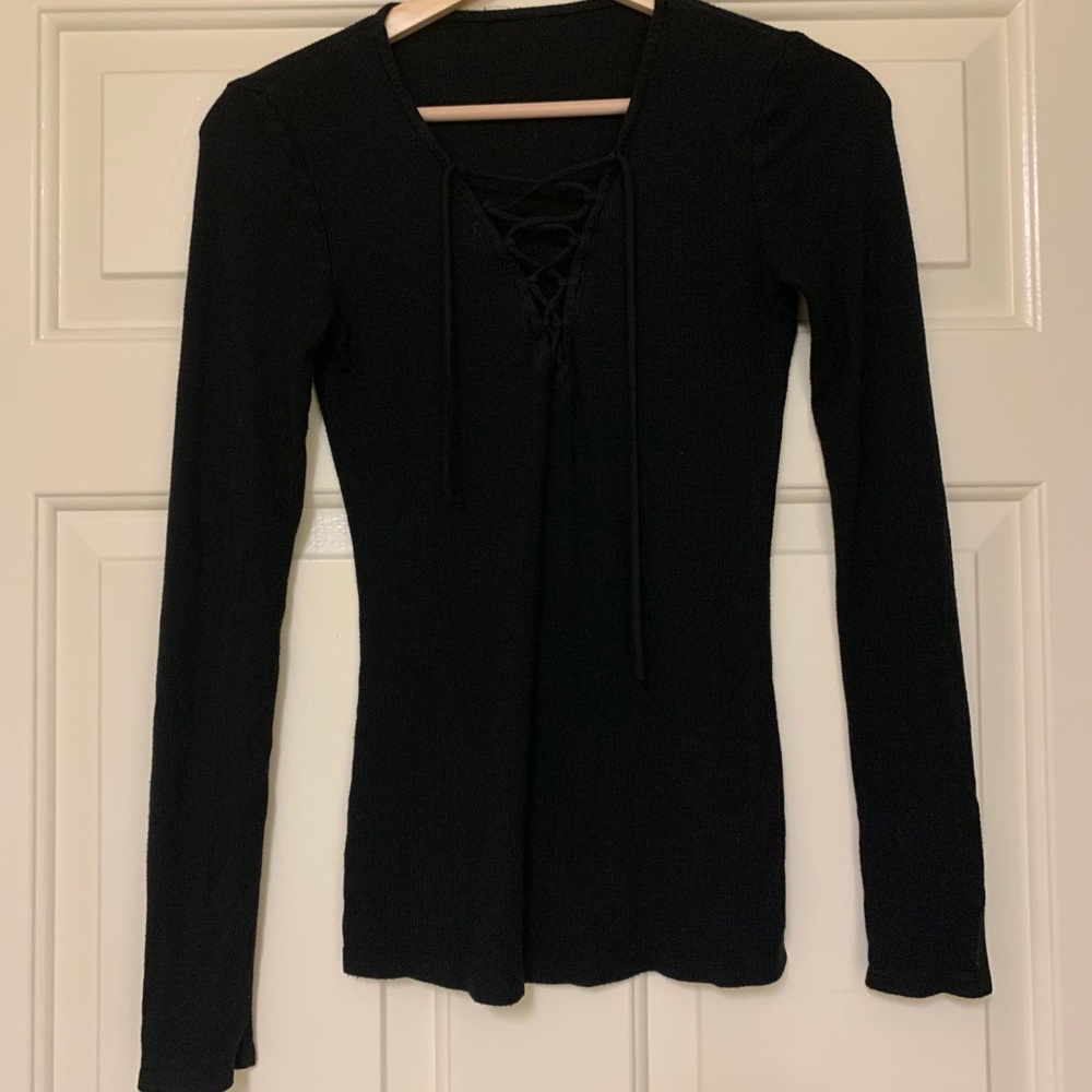 Express ribbed lace-up black top - Picture 2 of 2